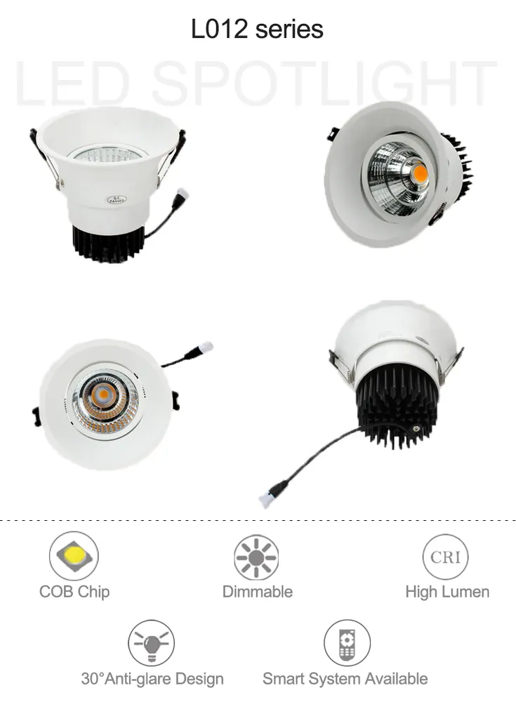 Adjustable Recessed Aluminum COB LED Downlight 12W
