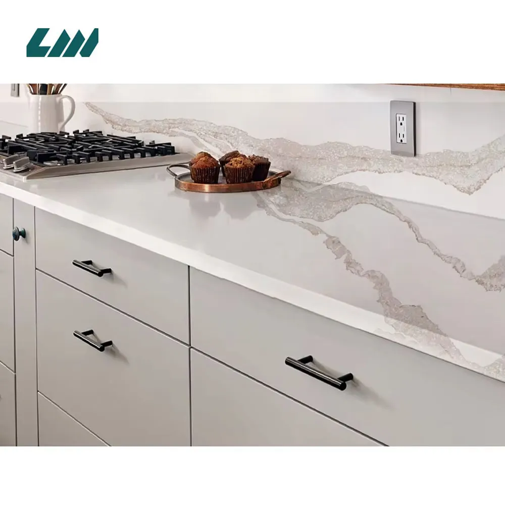 White/Brown Engineered Quartz Slab 3200x1600mm