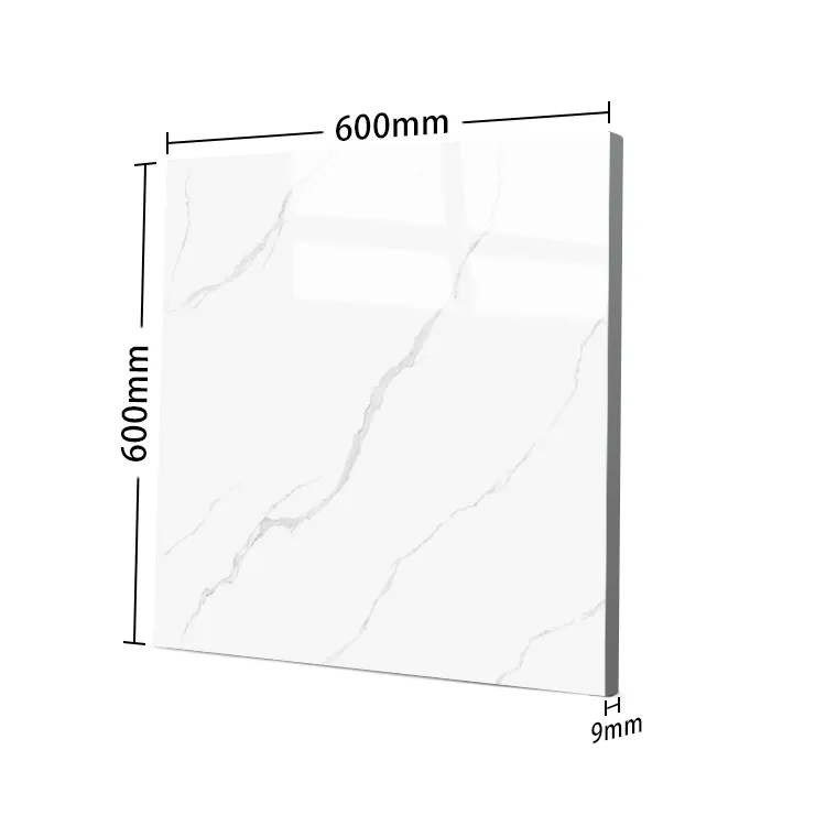 Marble-Look White Polished Porcelain Floor Tile 600x600mm