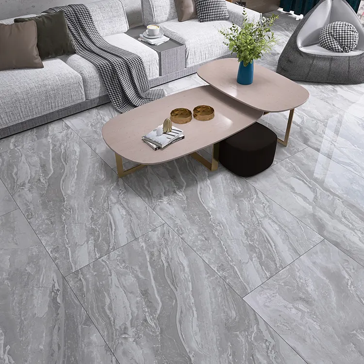 Non-Slip Stone-Look Gray Polished Porcelain Floor Tile 750x1500mm