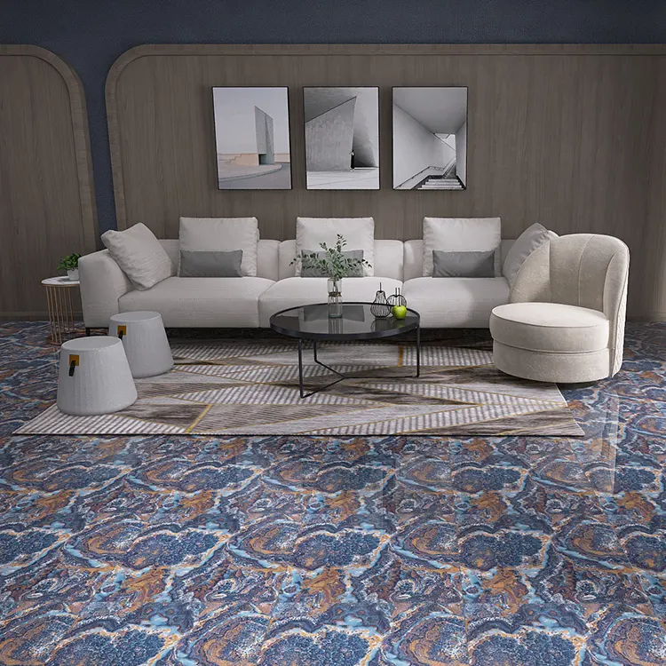 Marble-Look Black/Blue/Green Polished Porcelain Floor Tile 600x600mm