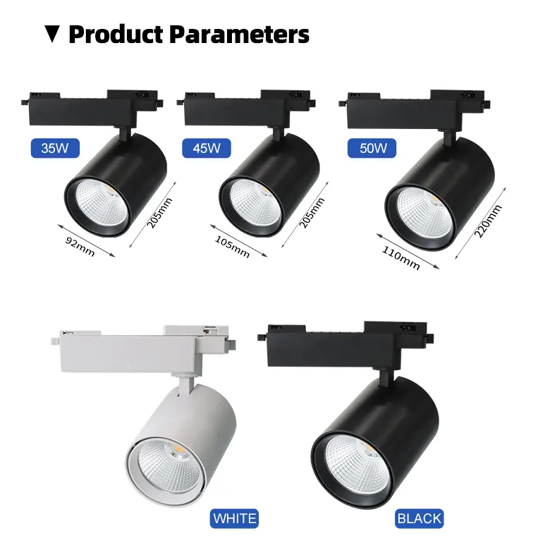 Aluminum COB LED Track Spotlight 35-50W For 2-Wire Track