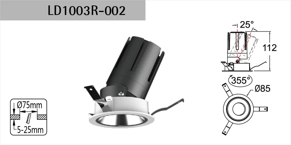Anti-Glare Rotatable Recessed LED Downlight 1-15W