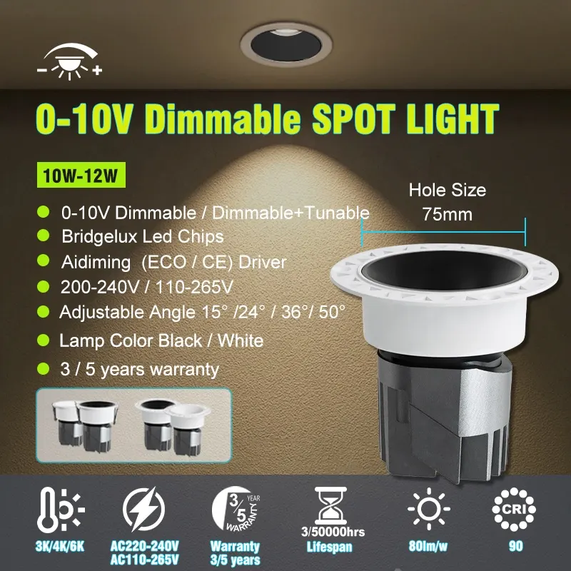 Adjustable Smart Dimmable Recessed LED Downlight 10/12W 75mm