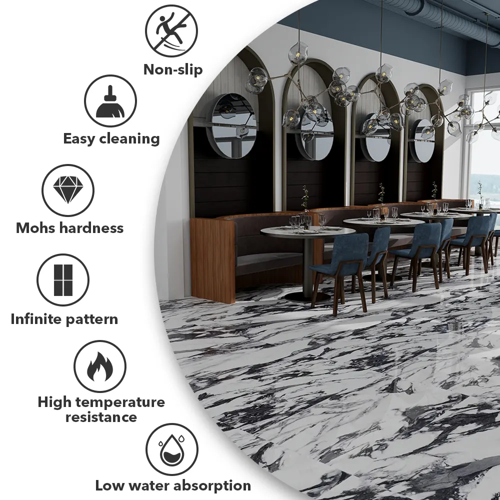 Non-Slip Marble-Look Polished Porcelain Wall And Floor Tile 600x1200mm