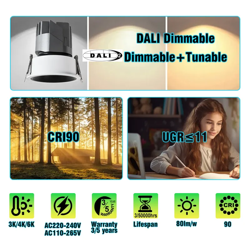 Anti-Glare Adjustable Dimmable Recessed COB LED Downlight 10/12W 75mm