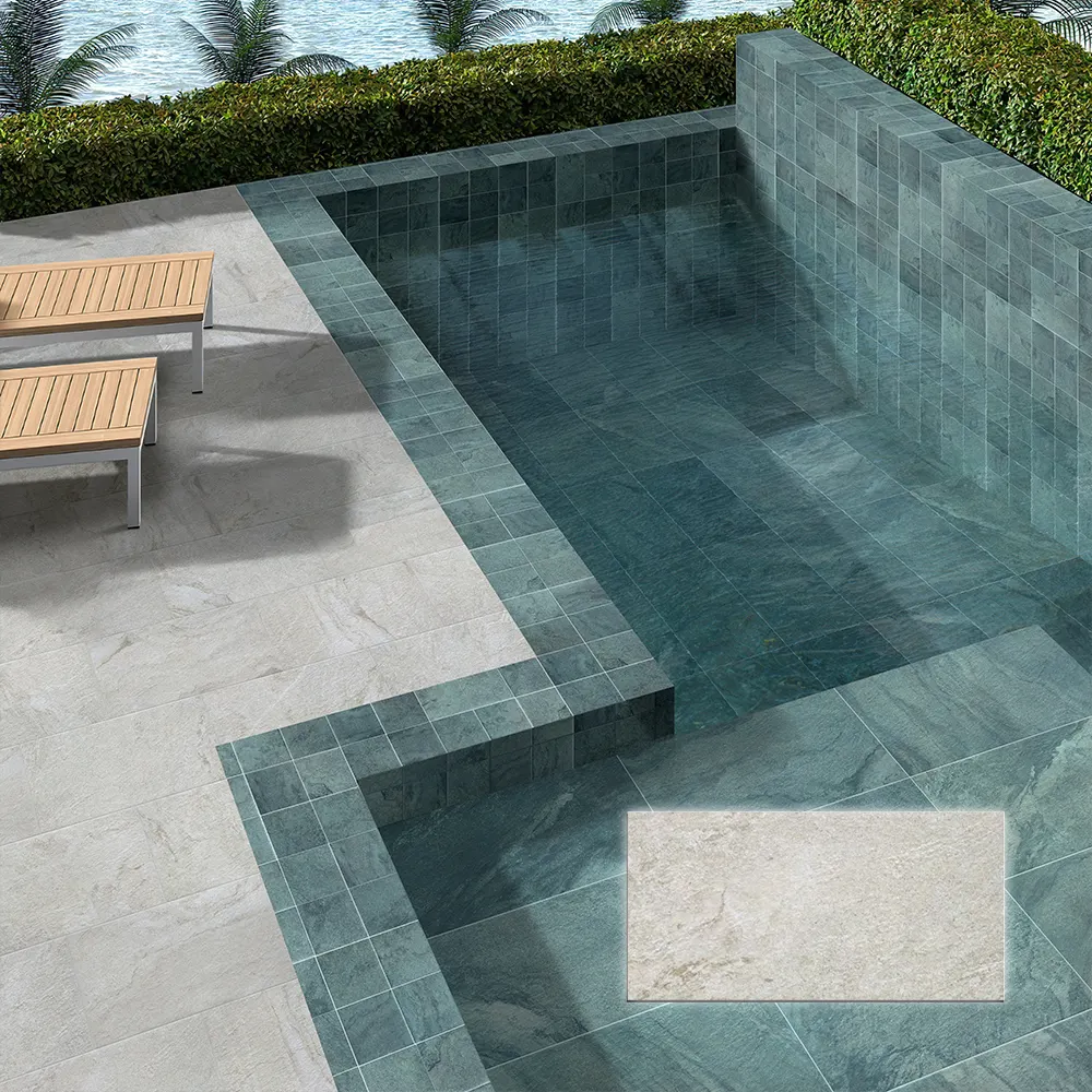 Non-Slip Stone-Look Matte Porcelain Swimming Pool Tile 300x600mm