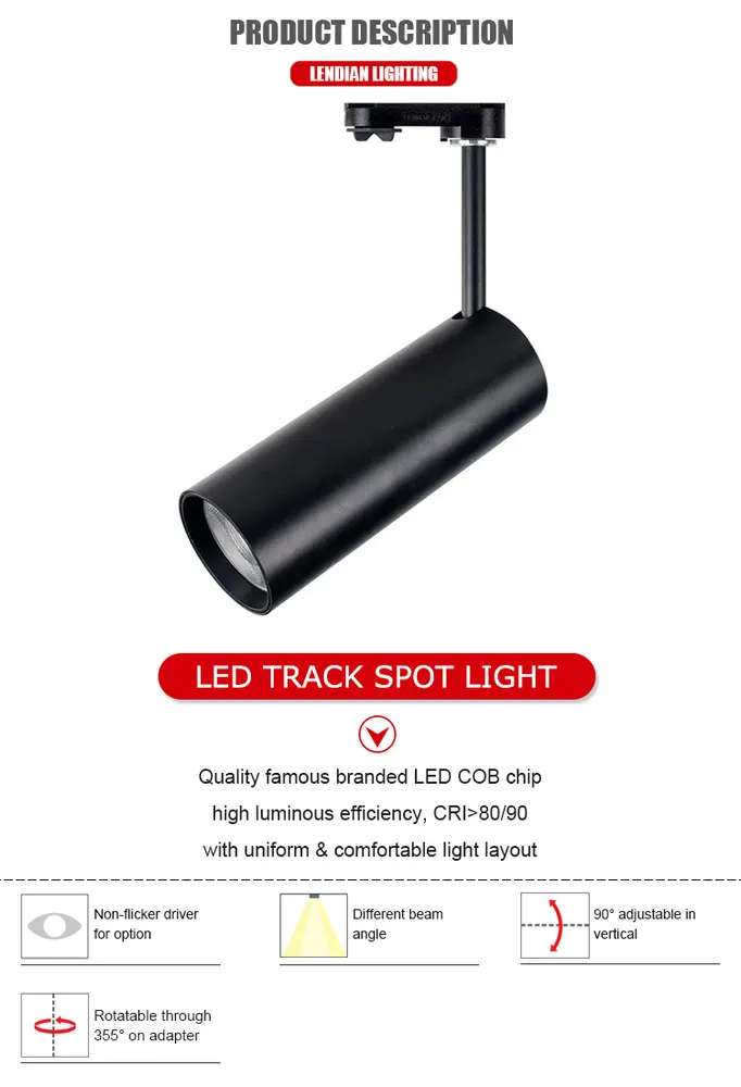 Surface-Mounted Aluminum LED Track Spotlight 10-40W for 3-Wire Track 2700-6000K