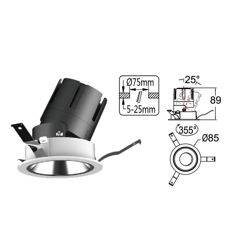 Anti-Glare Recessed Aluminum LED Downlight 1-15W product sample