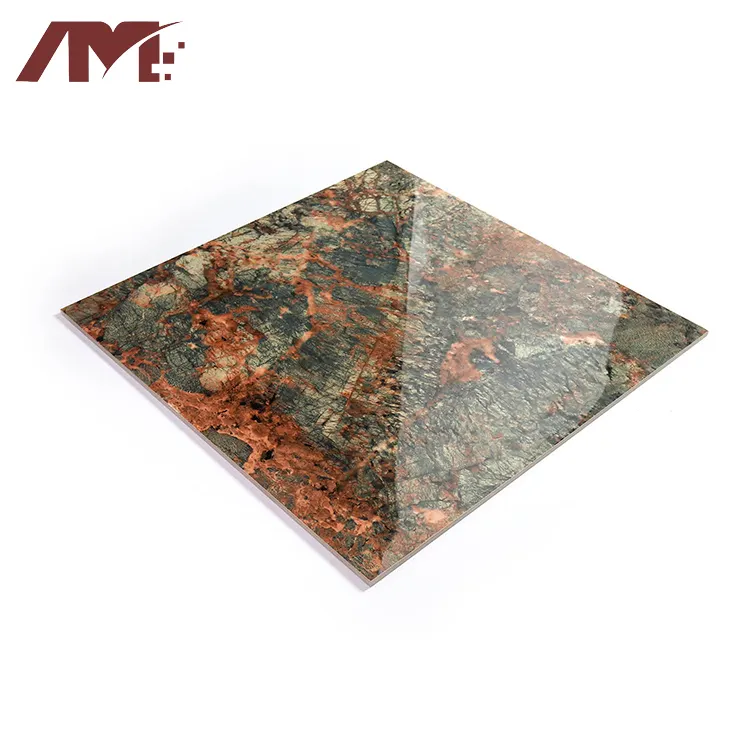 Granite-Look Red/Green Polished Porcelain Floor Tile 600x600mm