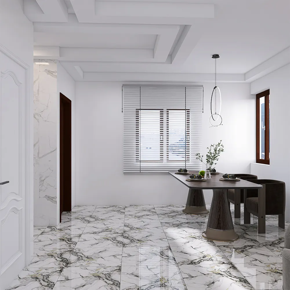 Carrara White Polished Porcelain Floor Tile 60x60cm