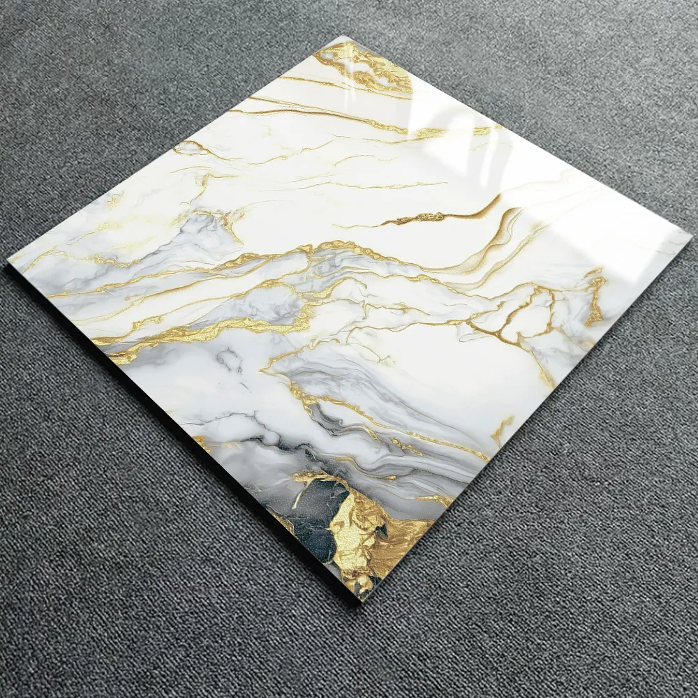 Marble-Look Gold Polished Porcelain Floor Tile 600x600mm