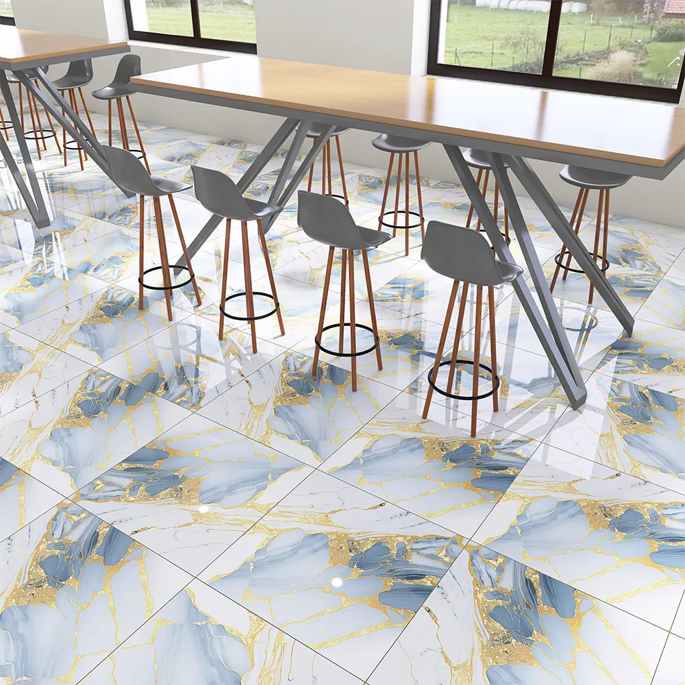 Non-Slip Stone-Look Glossy Porcelain Wall And Floor Tile 600x600mm
