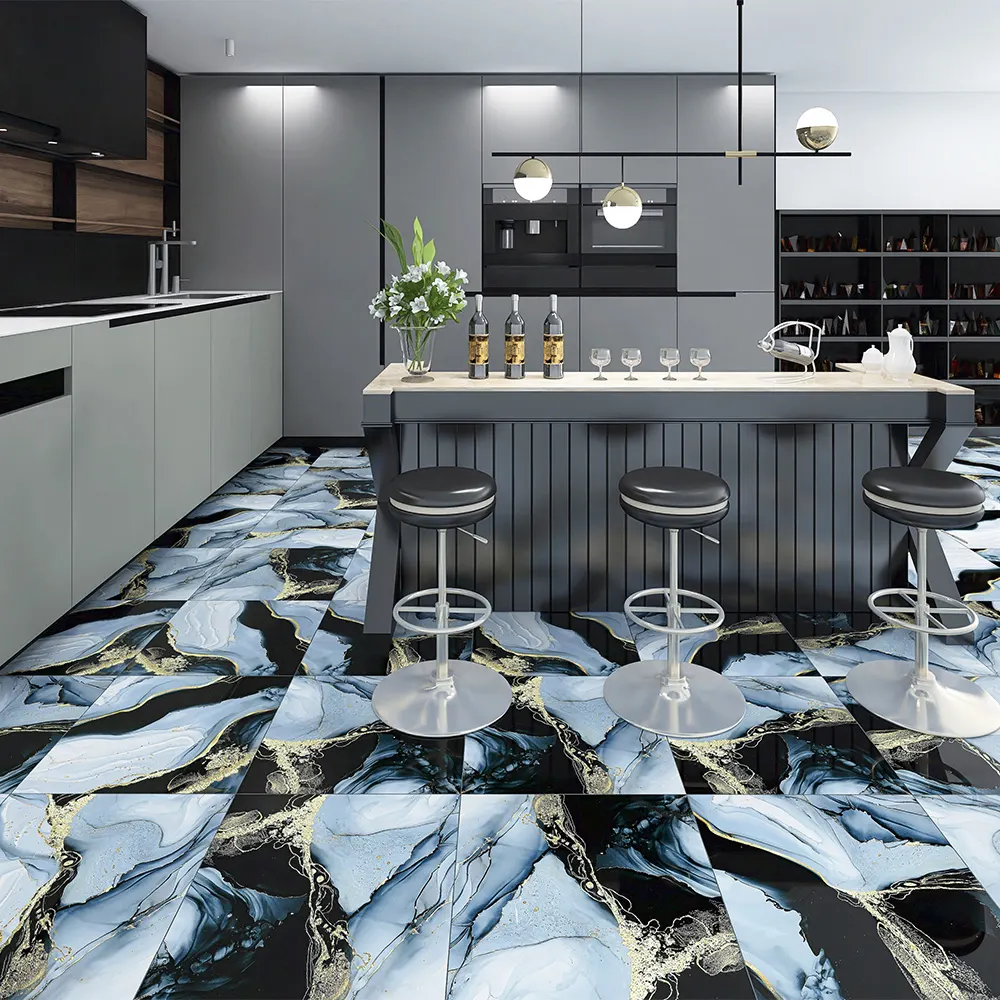 Non-Slip Marble-Look Polished Porcelain Floor Tile 600x600mm/60x60cm