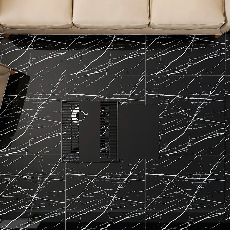 Stone-Look Black/White Glazed Porcelain Floor Tile 600x600mm
