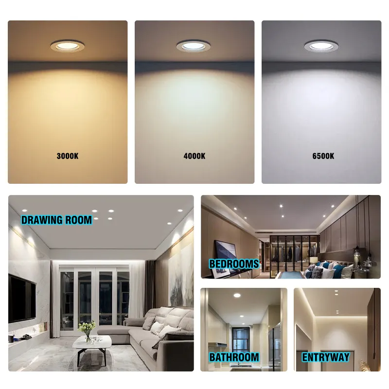 Adjustable Recessed Aluminum COB LED Downlight 7-15W 3000K/4000K/6500K