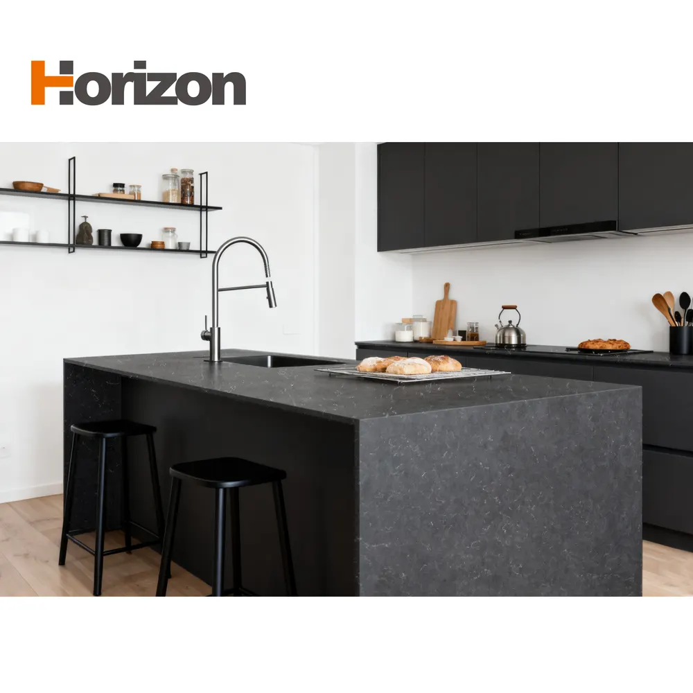 Black Engineered Quartz Slab For Wall Cladding