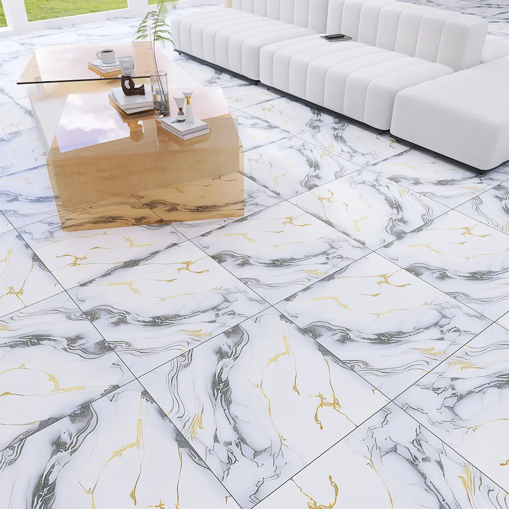Stone-Look Gold Polished Porcelain Wall And Floor Tile 600x600mm
