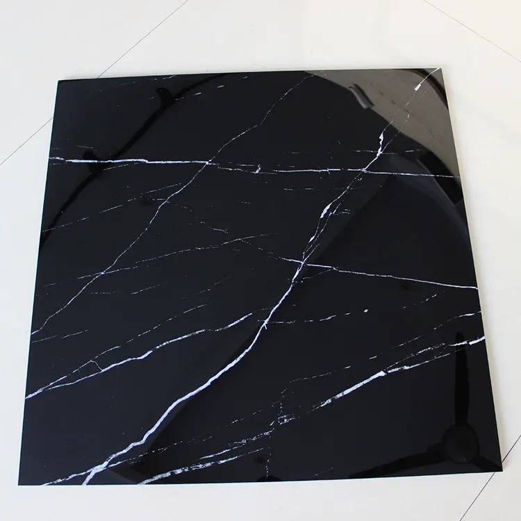 Marble-Look Black/White Polished Porcelain Wall And Floor Tile 600x600mm