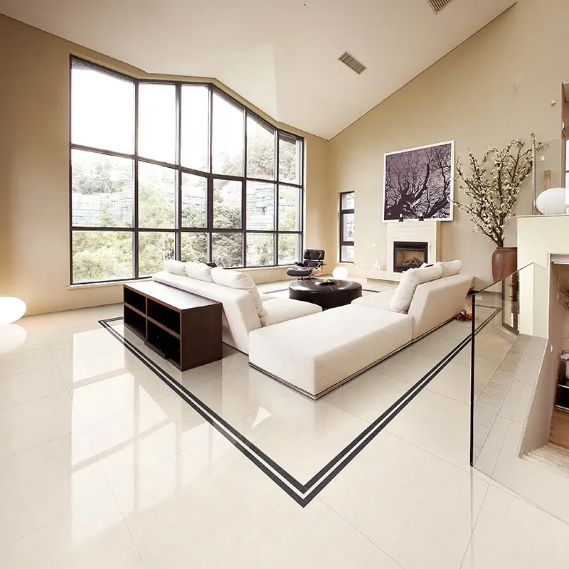 Wood-Look Beige Polished Porcelain Floor Tile 600x600mm