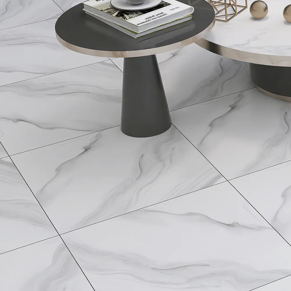 Non-Slip Stone-Look White Polished Porcelain Wall Tile 600x600mm
