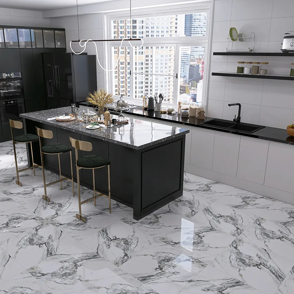 Marble-Look Polished Porcelain Floor Tile 600x600mm/60x60cm
