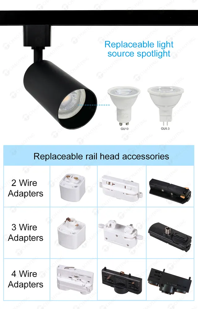 Aluminum Track Spotlight Housing MR16/GU10 for 2/3/4-Wire Track