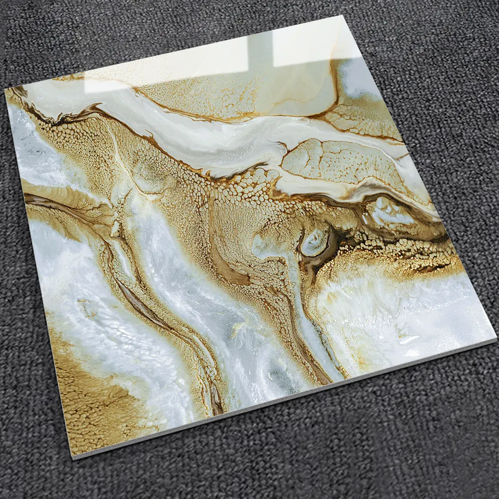 Stone-Look Gold Glazed Porcelain Wall Tile 600x600mm