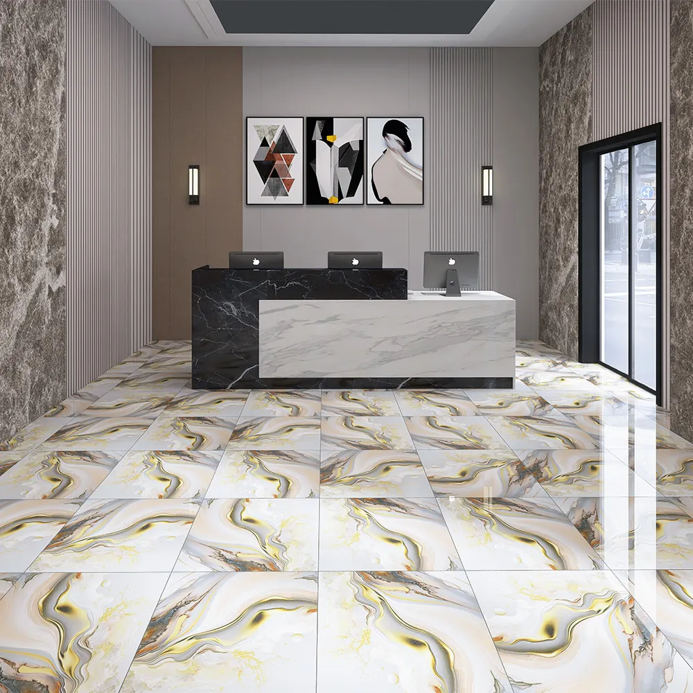 Marble-Look Polished Porcelain Floor Tile 600x600mm/60x60cm