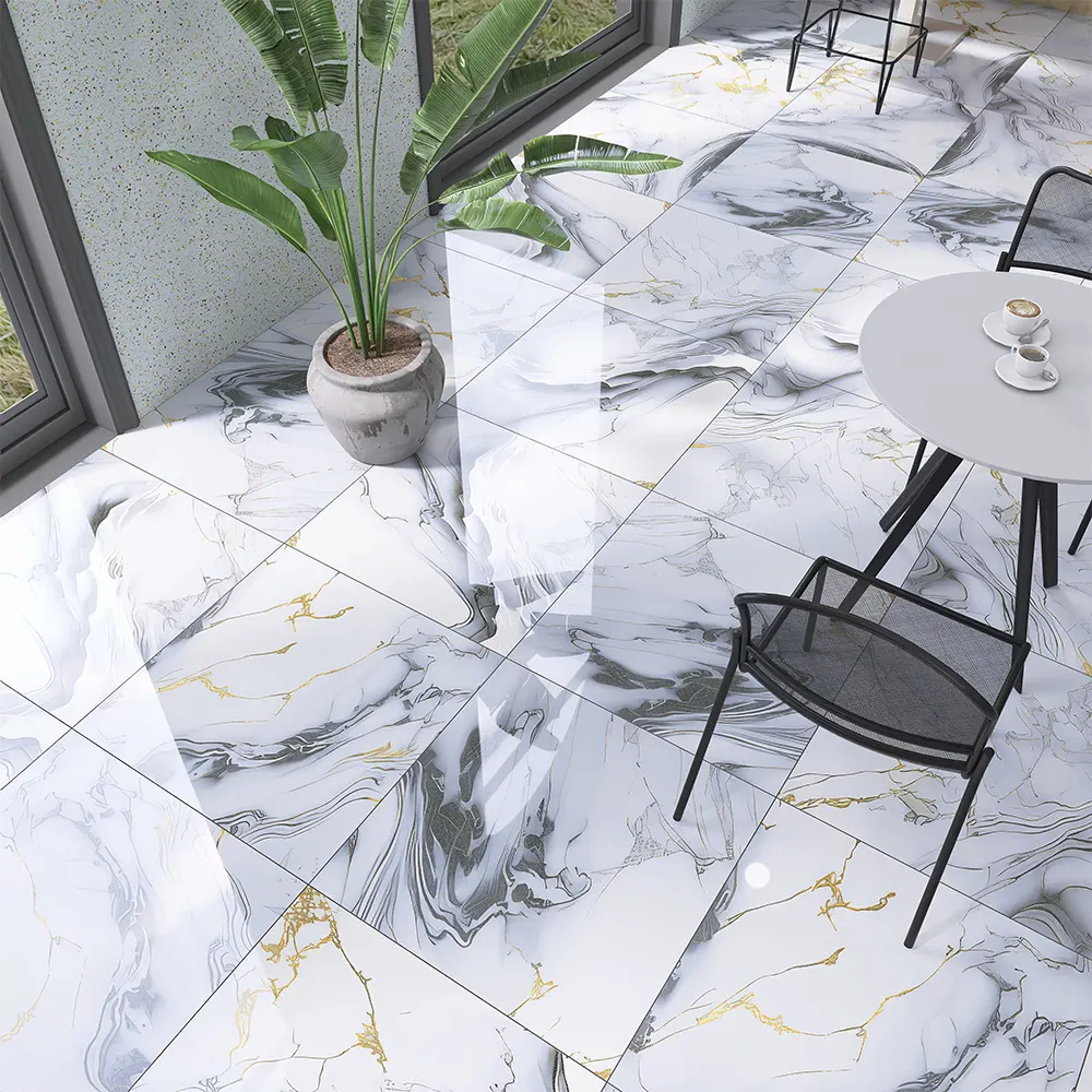 Stone-Look Polished Porcelain Floor Tile 600x600mm