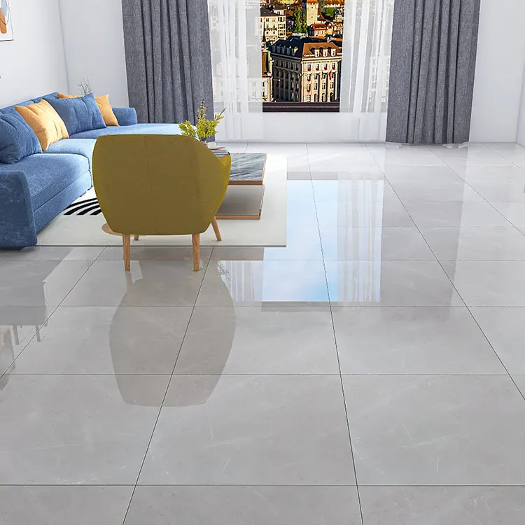 Non-Slip Marble-Look Gray Glazed Porcelain Floor Tile 800x800mm
