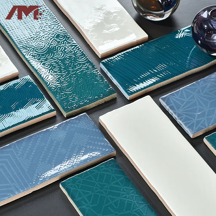 Blue Glossy Porcelain Wall Tile 75x300mm