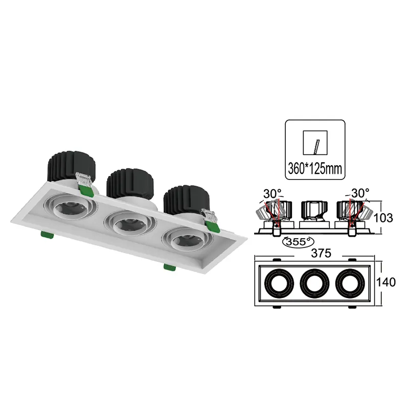 Adjustable Square Aluminum LED Grille Spotlight