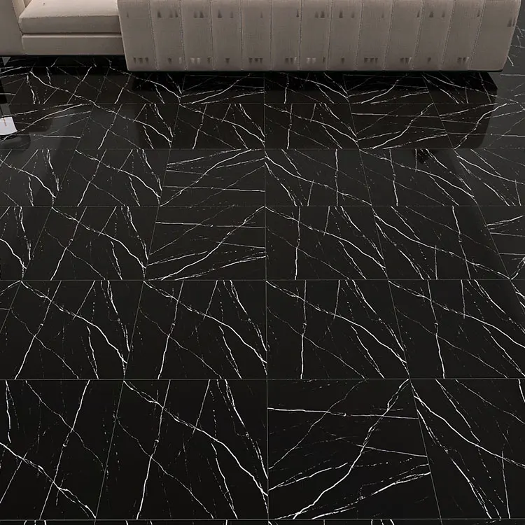 Stone-Look Black Polished Porcelain Floor Tile 600x600mm/800x800mm