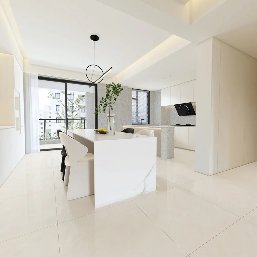 Marble-Look Beige Glossy Porcelain Floor Tile 800x800mm