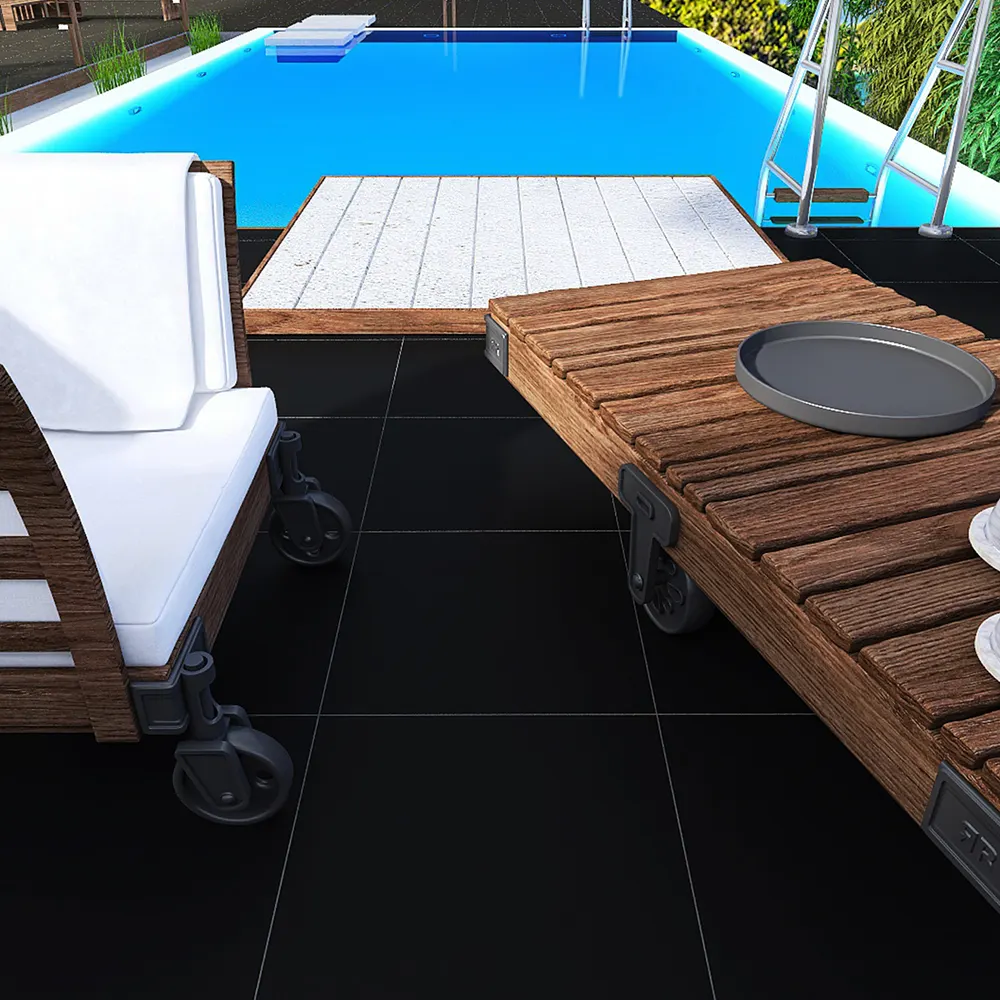 Non-Slip Stone-Look Black Glazed Porcelain Outdoor Tile 600x600mm