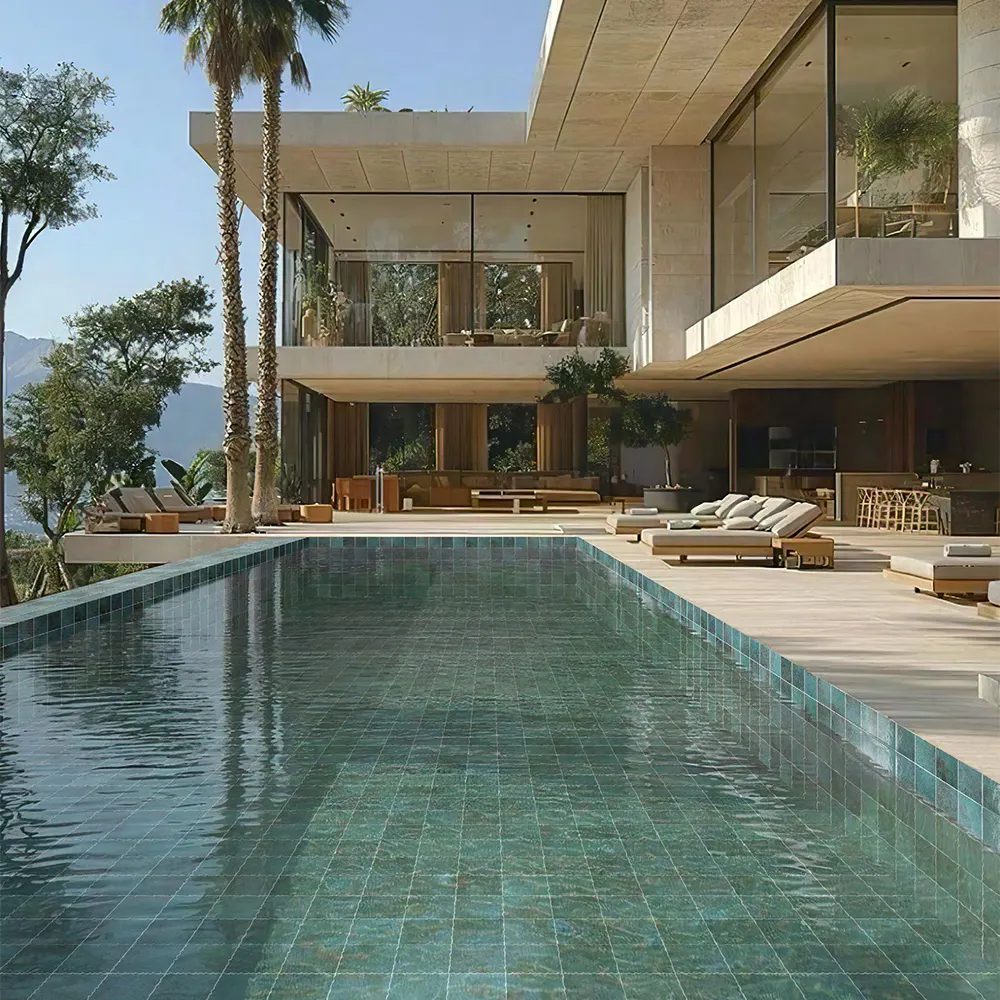 Non-Slip Stone-Look Green Matte Porcelain Swimming Pool Tile 300x600mm