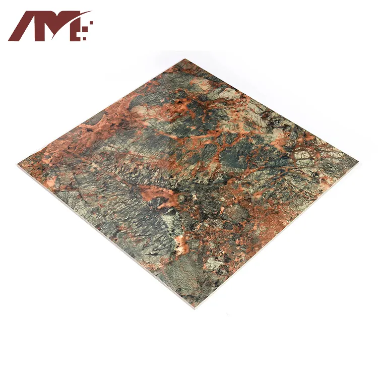 Granite-Look Red/Green Polished Porcelain Floor Tile 600x600mm