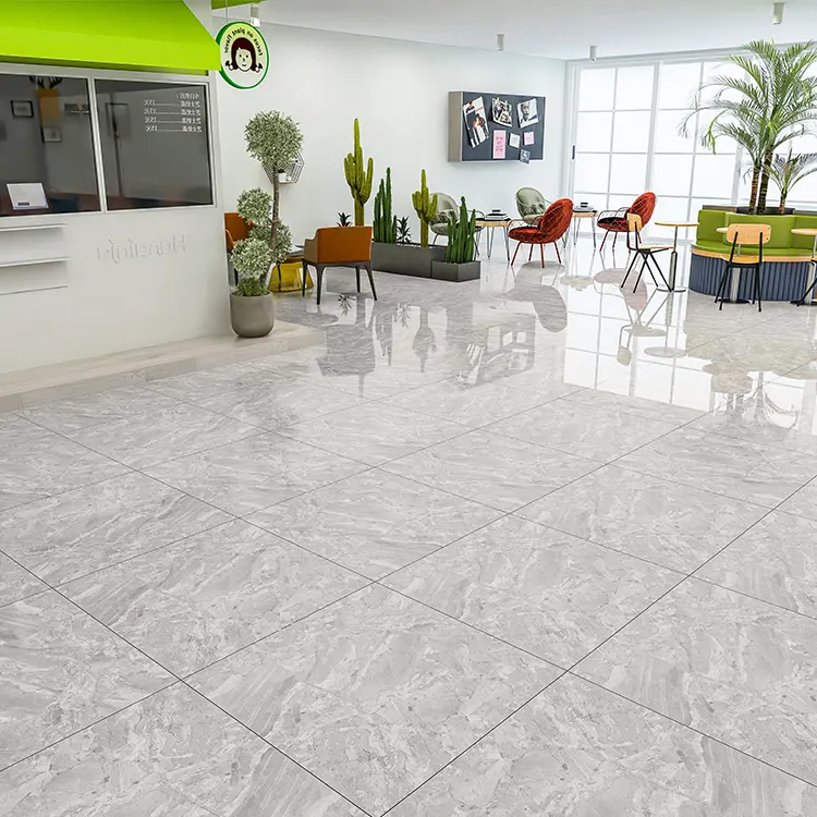 Non-Slip Marble-Look Gray Glossy Porcelain Wall Tile 800x800mm