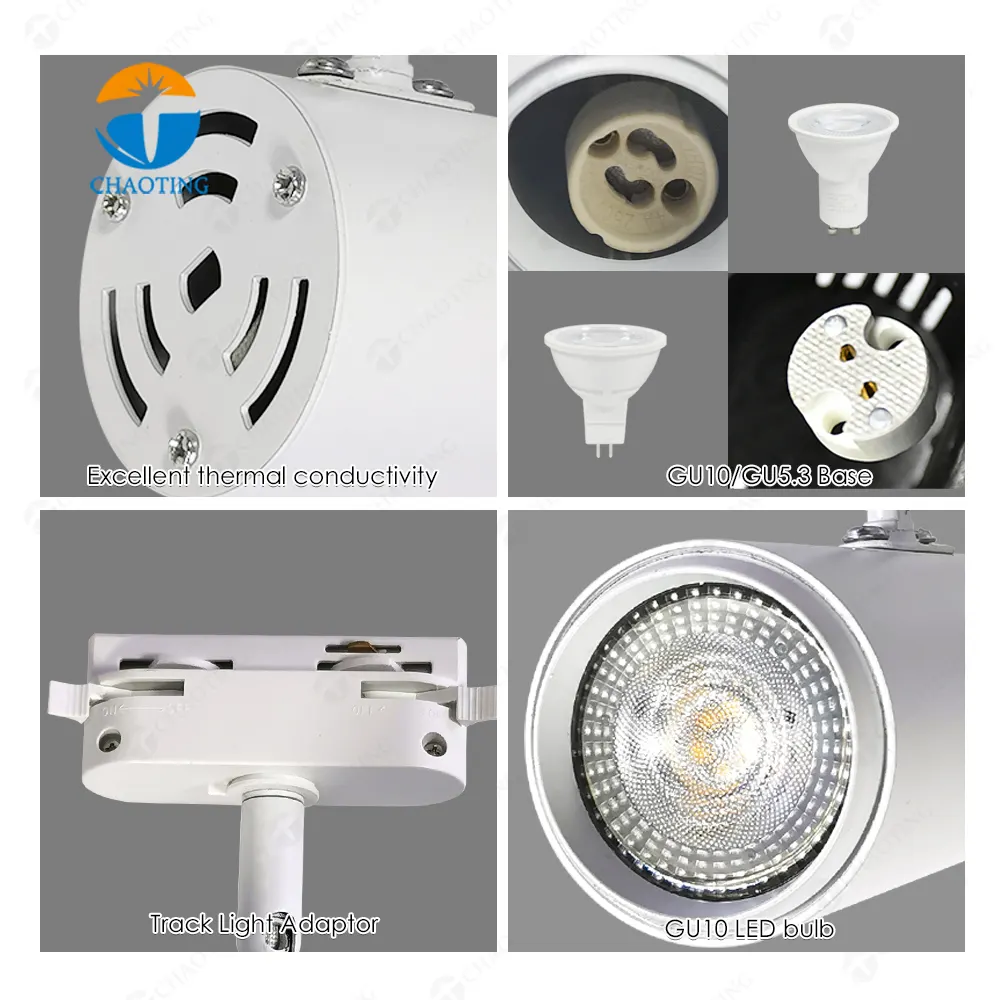 Adjustable Surface-Mounted Aluminum Track Spotlight Housing MR16/GU10 for 2/3/4-Wire Track