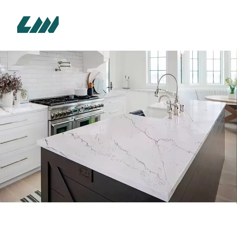 Silica-Free Calacatta White Engineered Quartz Slab 3200x1600mm