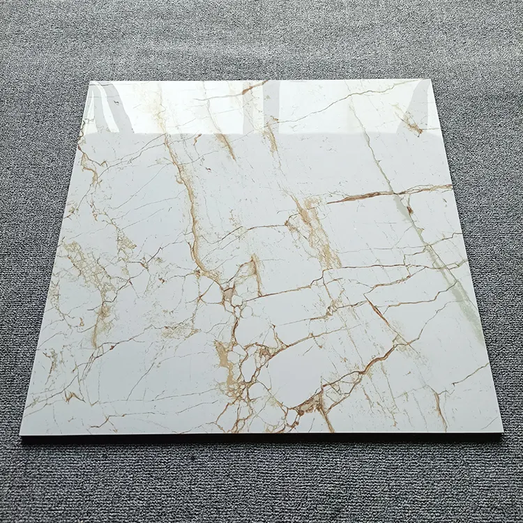 Non-Slip Marble-Look White Polished Porcelain Floor Tile 600x600mm