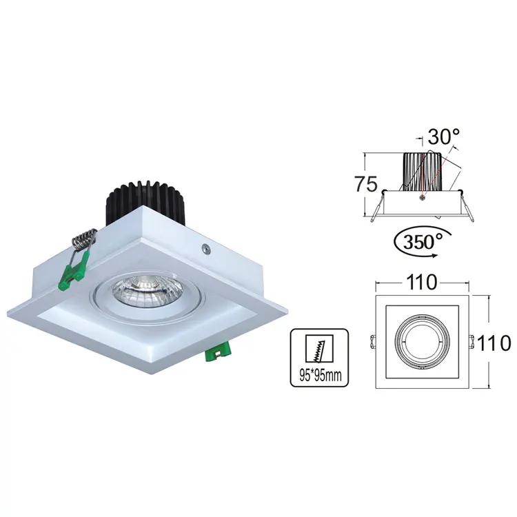 Dimmable Square Aluminum LED Downlight White 12W