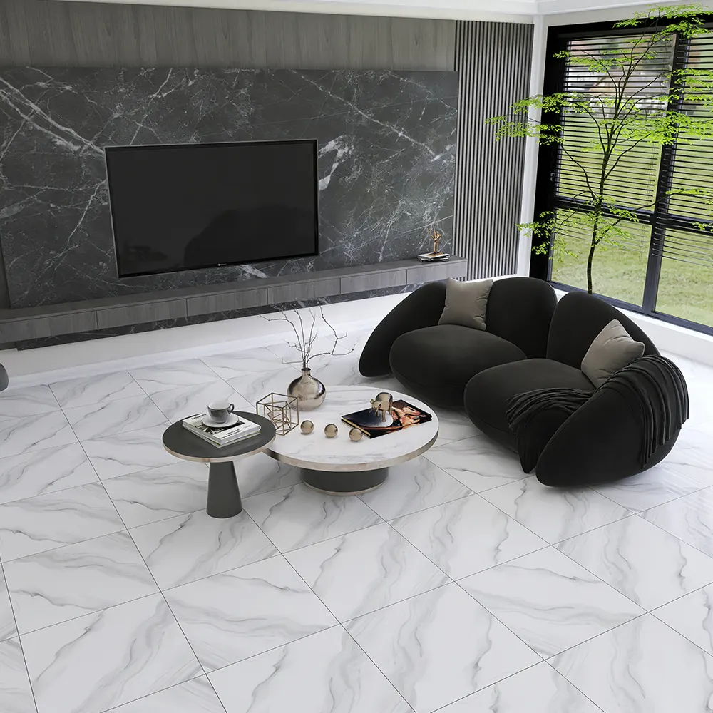 Non-Slip Stone-Look White Polished Porcelain Wall Tile 600x600mm