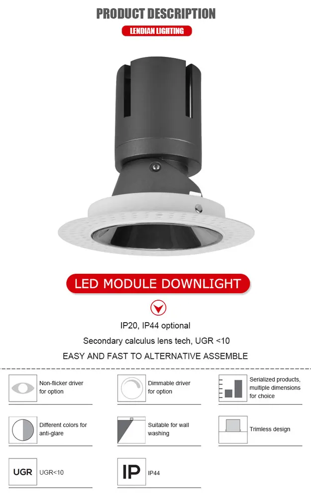 Trimless Recessed Aluminum LED Downlight 9-40W