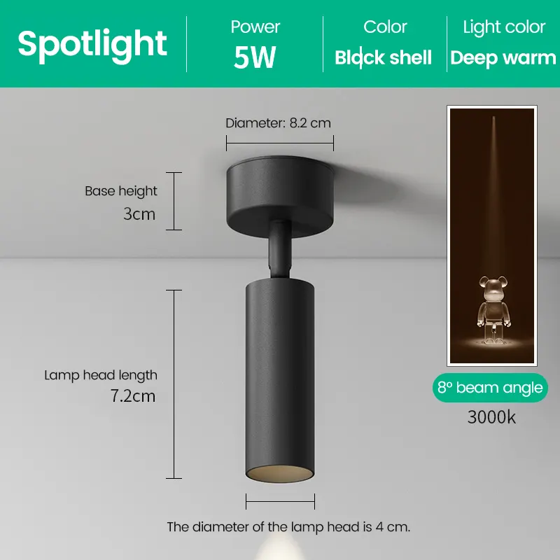 Surface-Mounted Aluminum COB LED Track Spotlight Black/White 5/7W