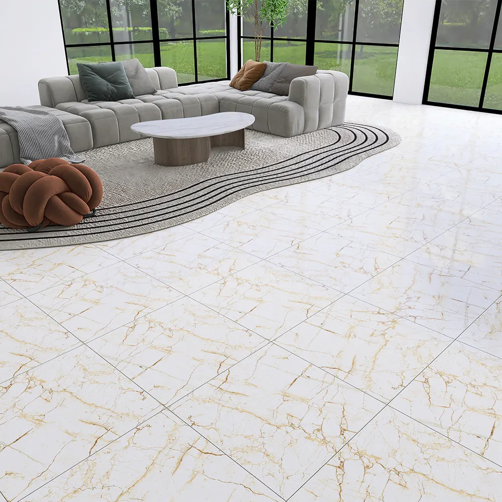 Marble-Look Polished Porcelain Floor Tile 600x600mm