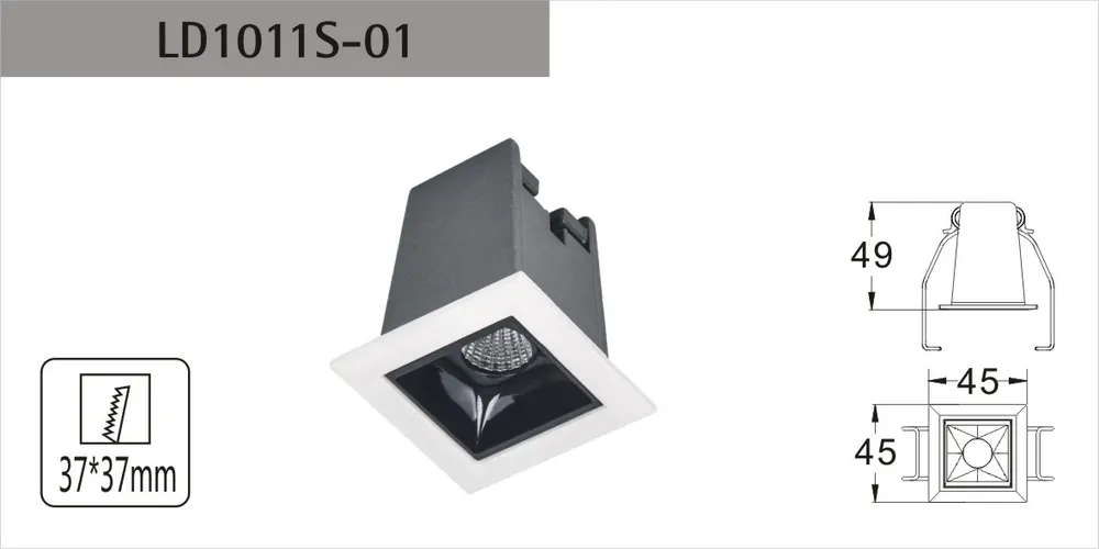 Square Aluminum LED Grille Spotlight 2W