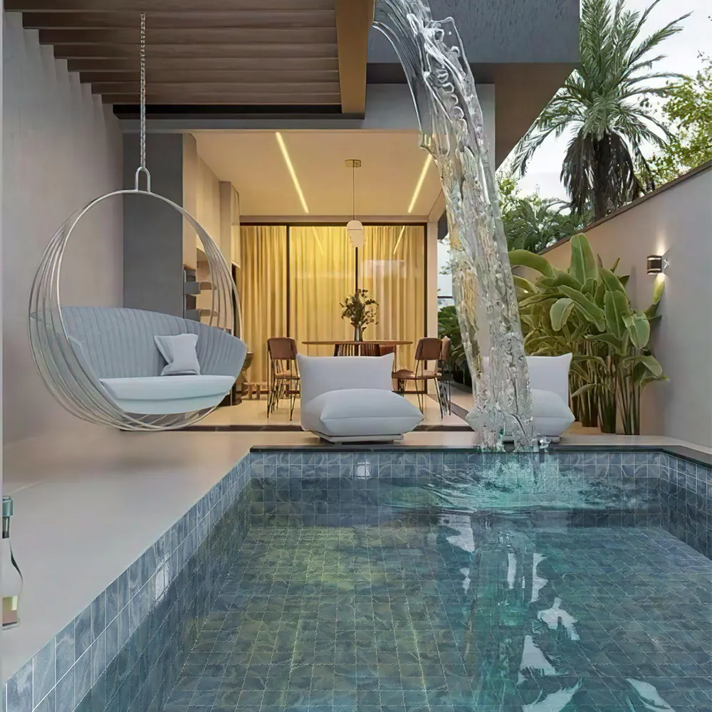Non-Slip Marble-Look Matte Porcelain Swimming Pool Tile 300x600mm