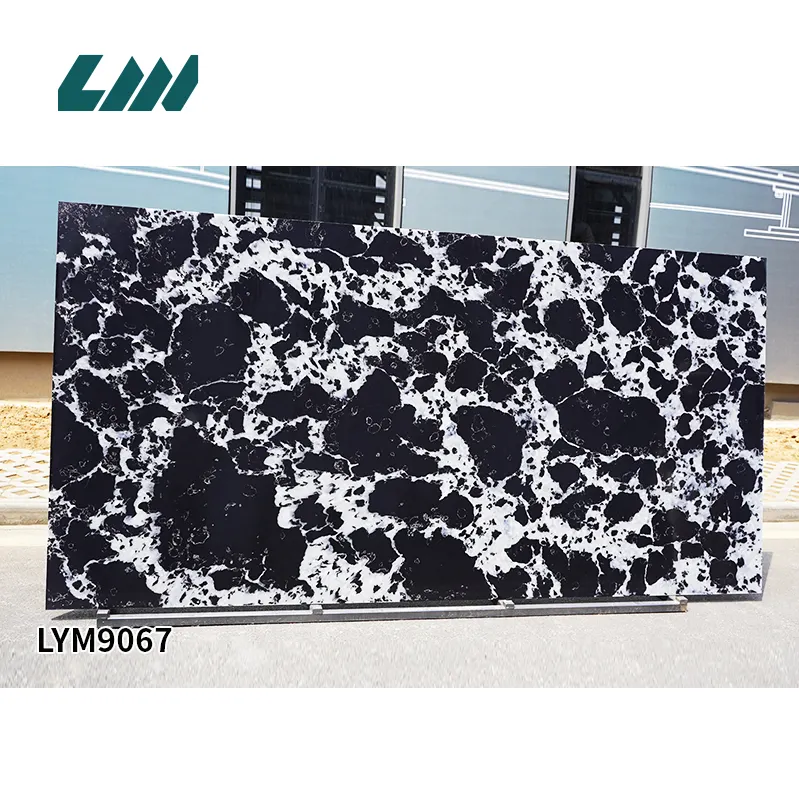 Jade-Look Black/White Polished Engineered Quartz Slab 3200x1600mm
